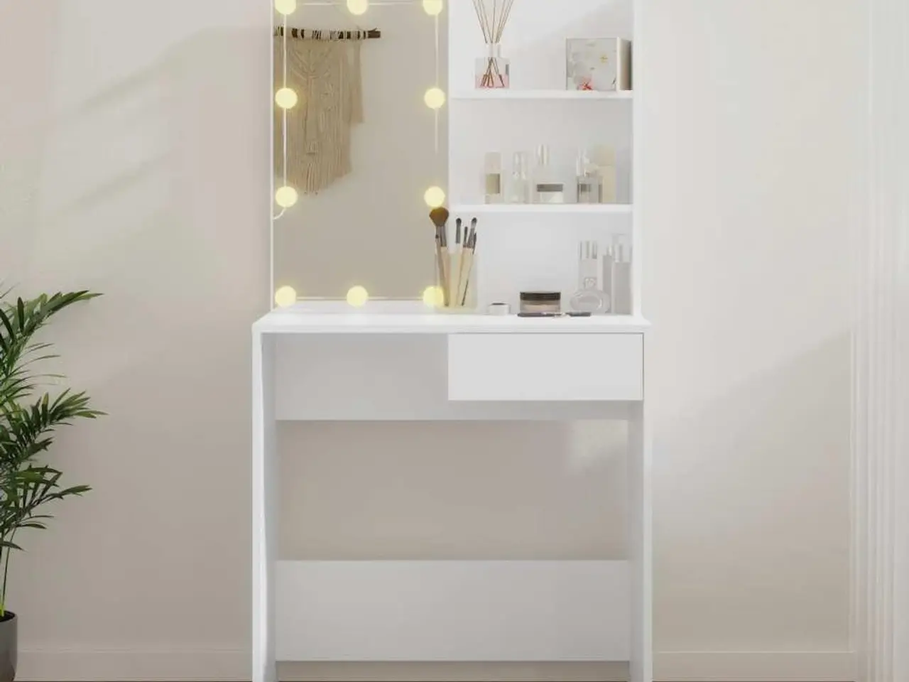 Billede 4 - Makeupbord med LED-lys 74,5 × 40 × 141 cm - hvid