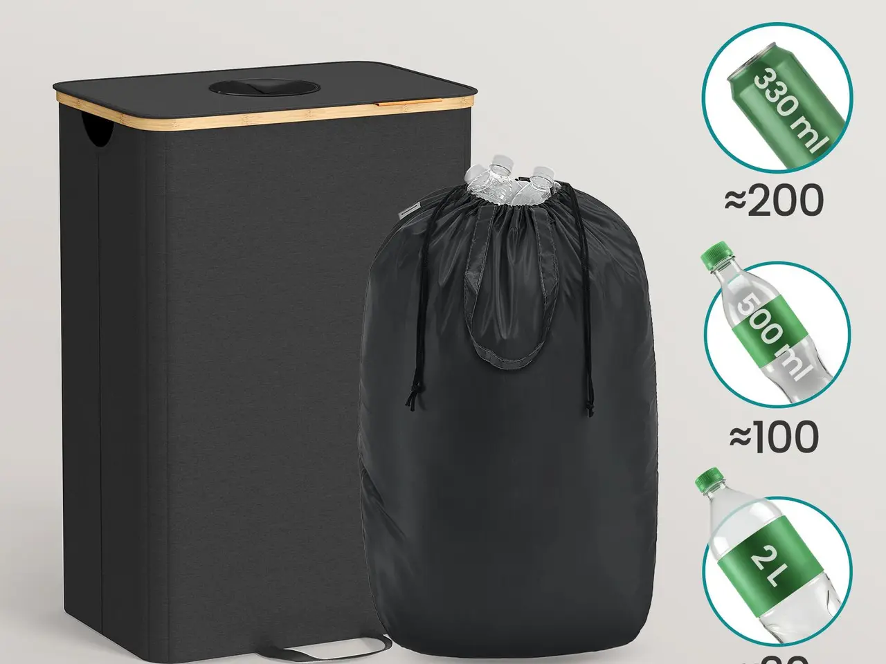 Billede 3 - Kildesorteringsspand til flasker 95 l - Ink Black/Natural Beige