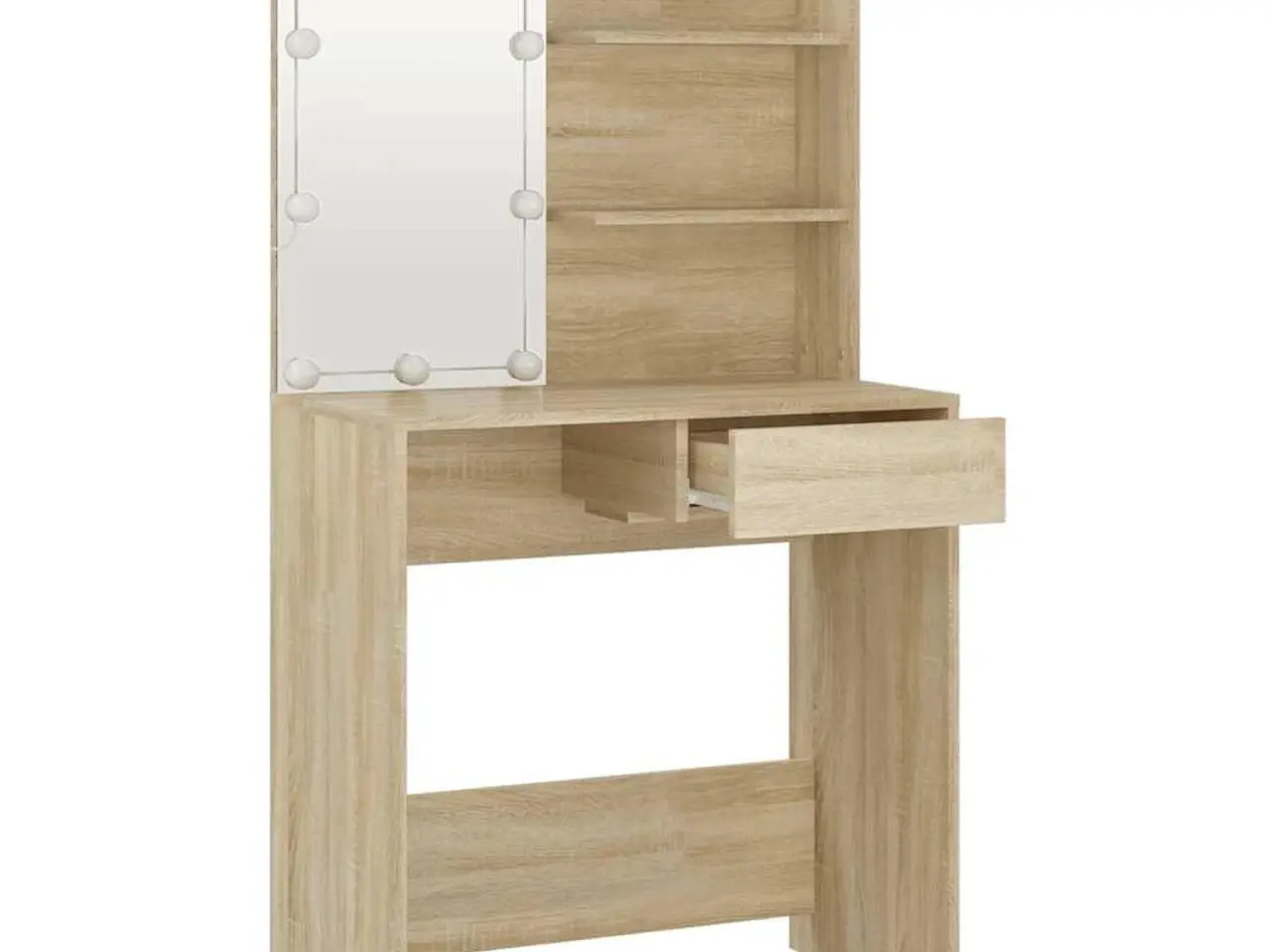 Billede 7 - Makeupbord med LED-lys 74,5x40x141 cm konstrueret træ sonoma-eg