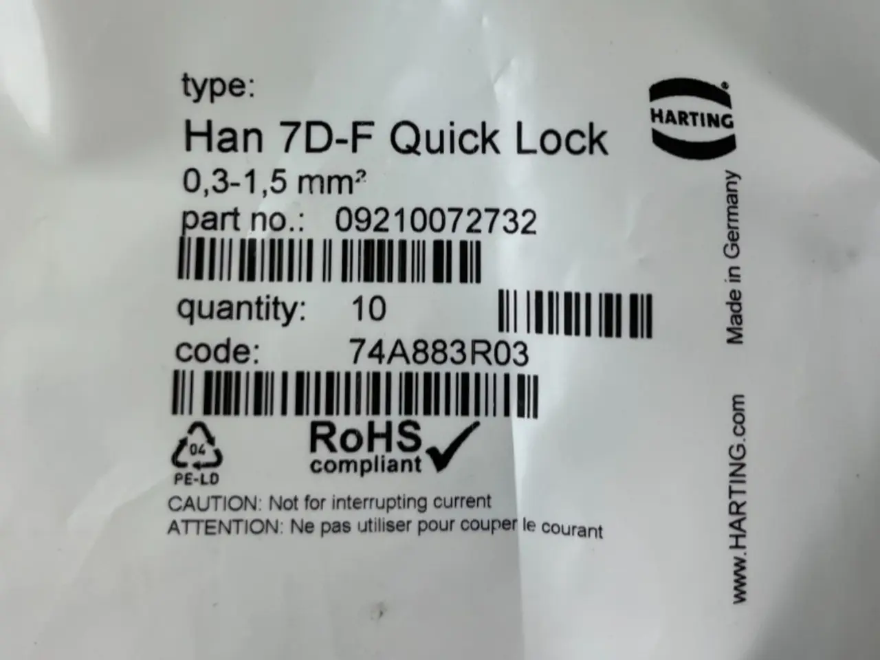 Billede 1 - Harting Han 7D-F Quick Lock 09210072732 Female 10A