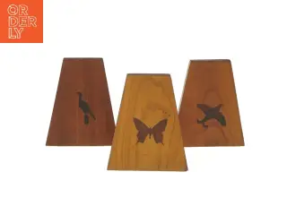 Vintafe Teak Træ bogstøtter med dyremotiver (str. 15x12,5 cm)