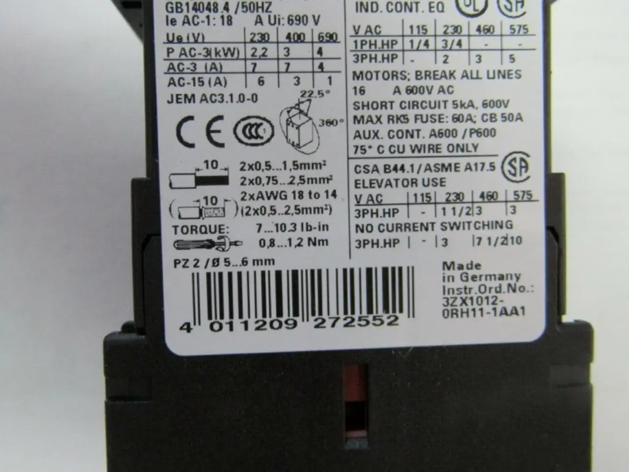 Billede 2 - SIEMENS Sirius G/110523*E05* relæ 3RT10151BB42