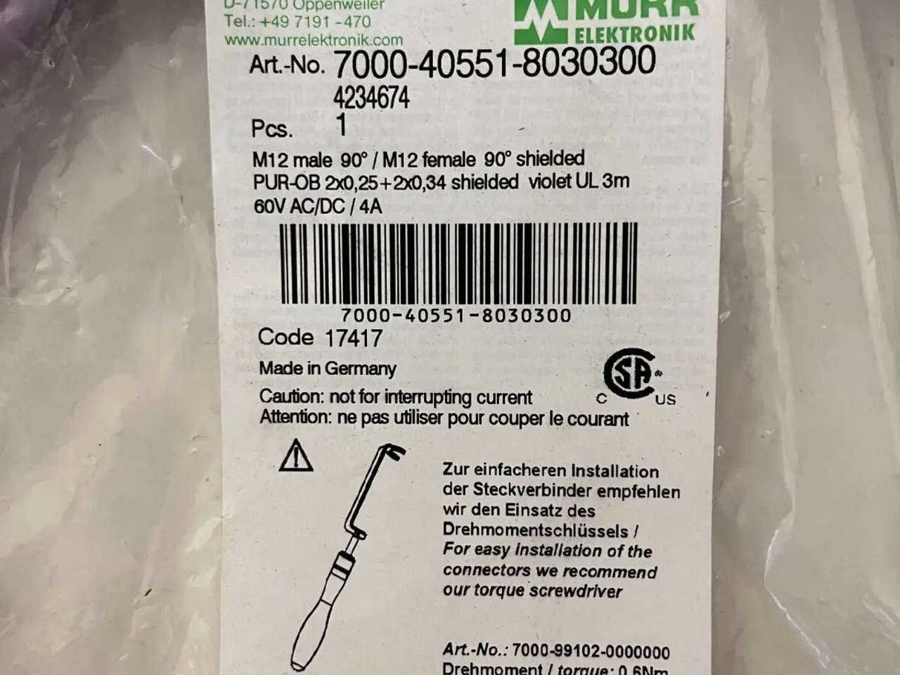 Billede 3 - Murrelektronik 7000-40551-8030300 M12 Shielded 3m