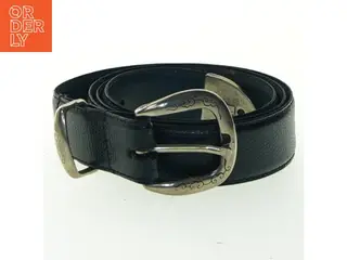 Sort/blåt læderbælte med metalspænde (str. 82 cm - første hul)