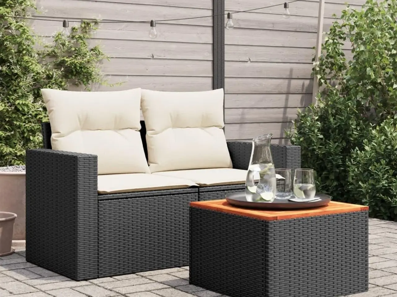 Billede 3 - Havebord i sort polyrattan med akacietræ - 55 × 55 × 37 cm