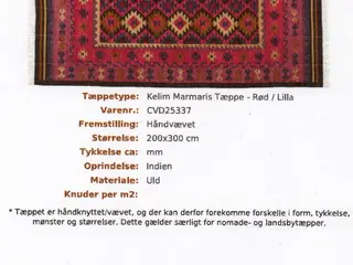 Kelim mamaris tæppe rød/lilla 200 X 300 cm.