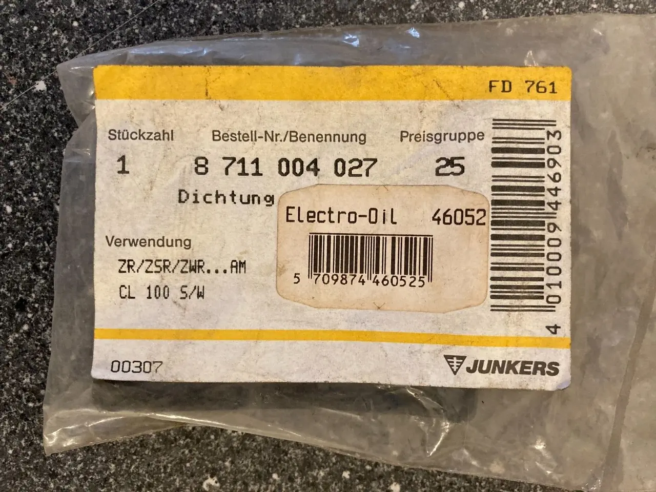 Billede 1 - Junkers Bosch Boiler Seal Gasket PN: 8711004027 -
