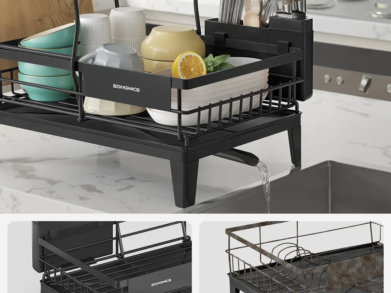 Billede 4 - Opvaskestativ i 2 etager med bestikholder - Ink Black