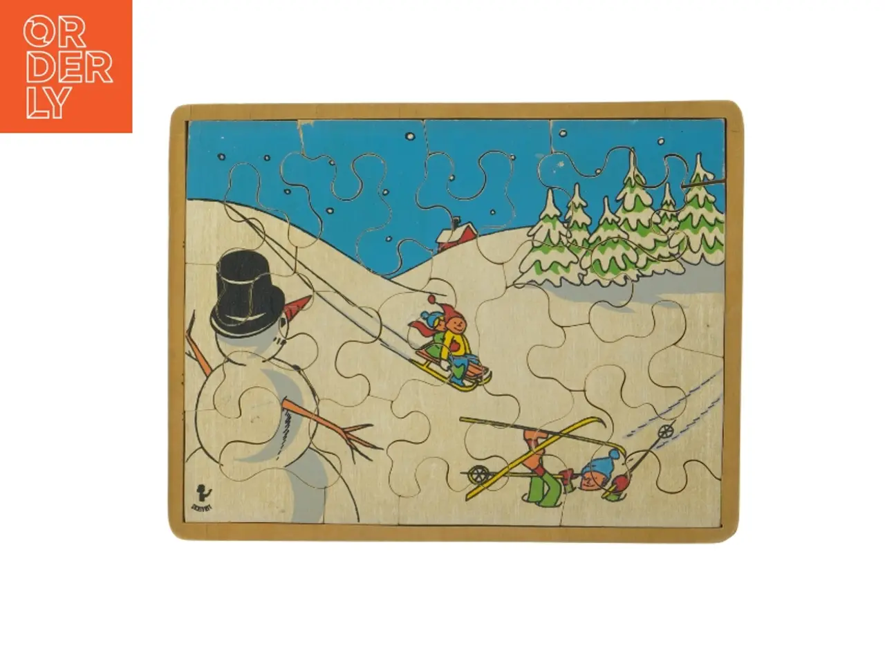 Billede 1 - Træpuslespil med vintermotiv (str. 30x23 cm)