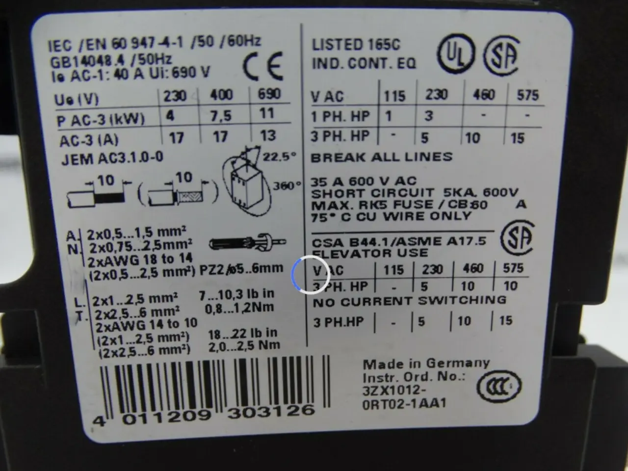 Billede 3 - Siemens 3RT1025-1B..4 kontaktor 600VAC 35A ny