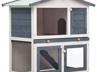 Udendørs kaninbur 3 døre træ grå