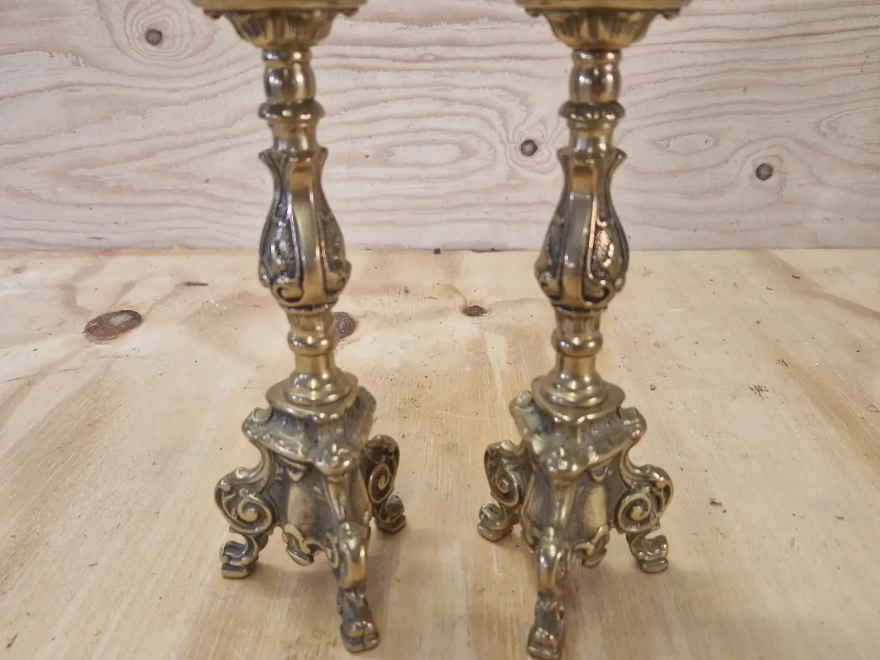 Billede 1 - 2 antikke messing lysestage 23 cm høje