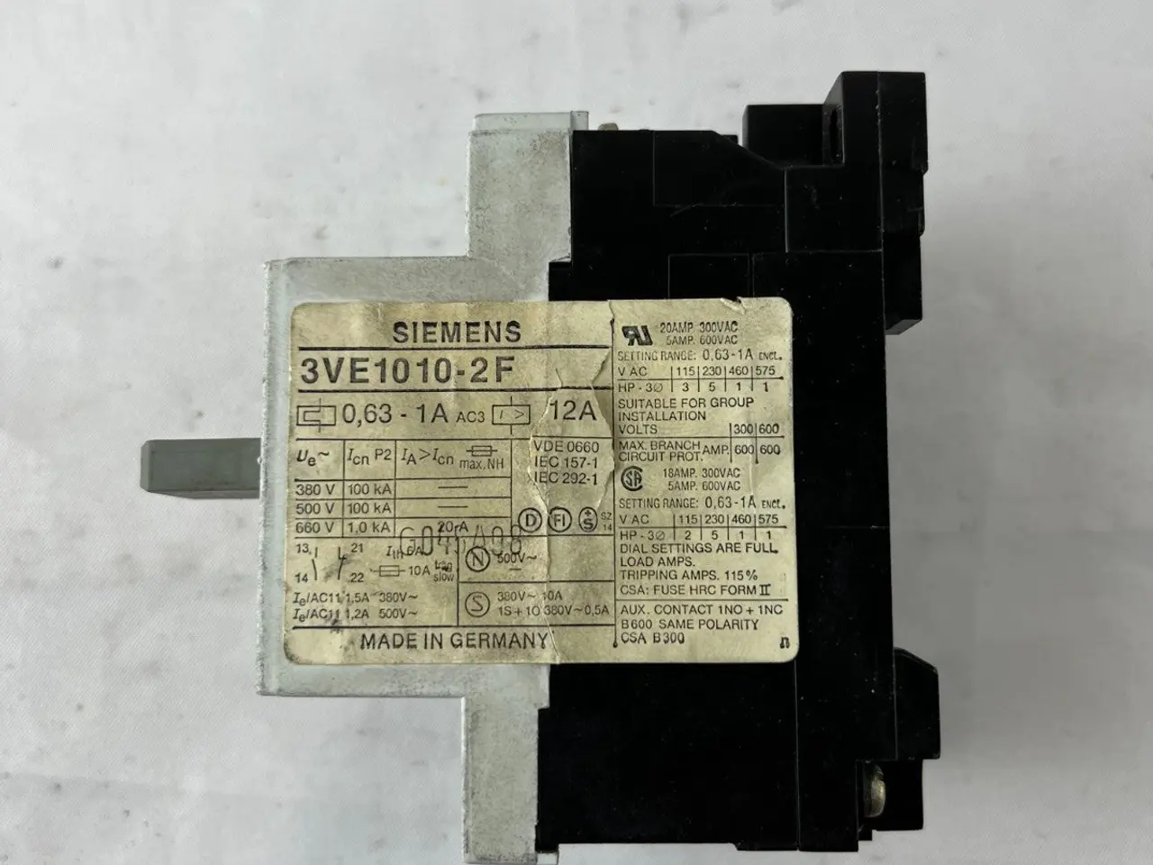 Billede 2 - Siemens 3VE1010-2F Motor Protection automatsikring