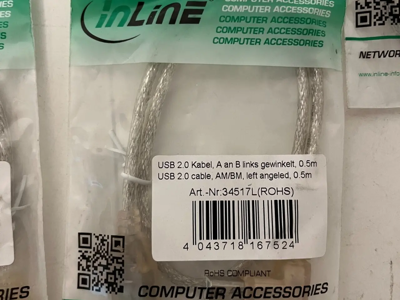 Billede 2 - parti of 7x InLine USB 2.0 AM to BM Angled kabel