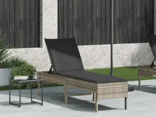 Liggestol med hynde 55x200x44 cm polyrattan lysegrå