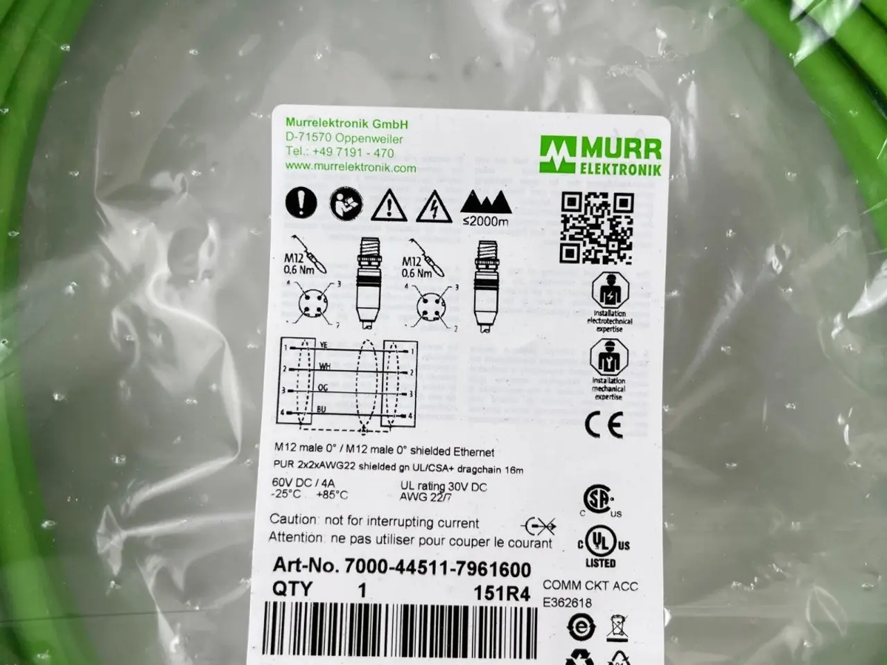 Billede 5 - Murr 7000-44511-7961600 M12 Ethernet kabel 16m UL