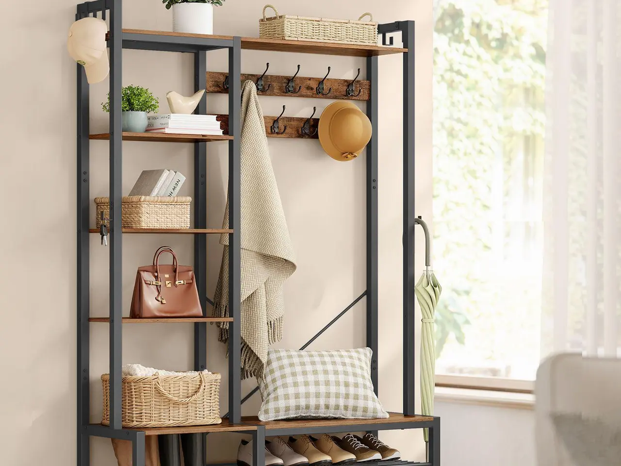 Billede 3 - Entrégarderobe med bænk og skoopbevaring - 40 x 120 x 190 cm