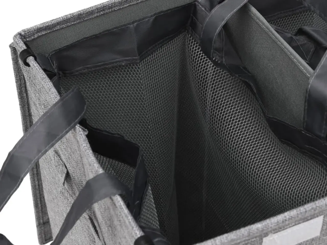 Billede 8 - Foldbar vasketøjskurv i kunstigt linned - 51 × 34,5 × 59 cm, grå, 2 rum