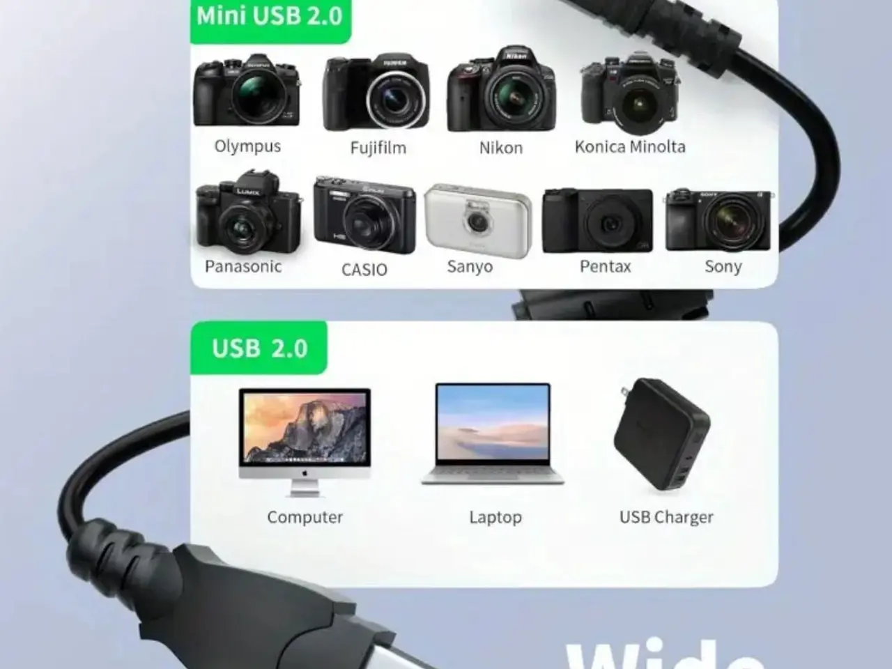 Billede 1 - USB Oplader til kameraer (8 pin) flere mærker se beskrivelse