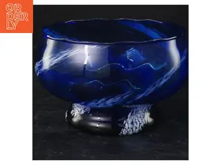 Blå glasskål med mønster (str. 10x16 cm)