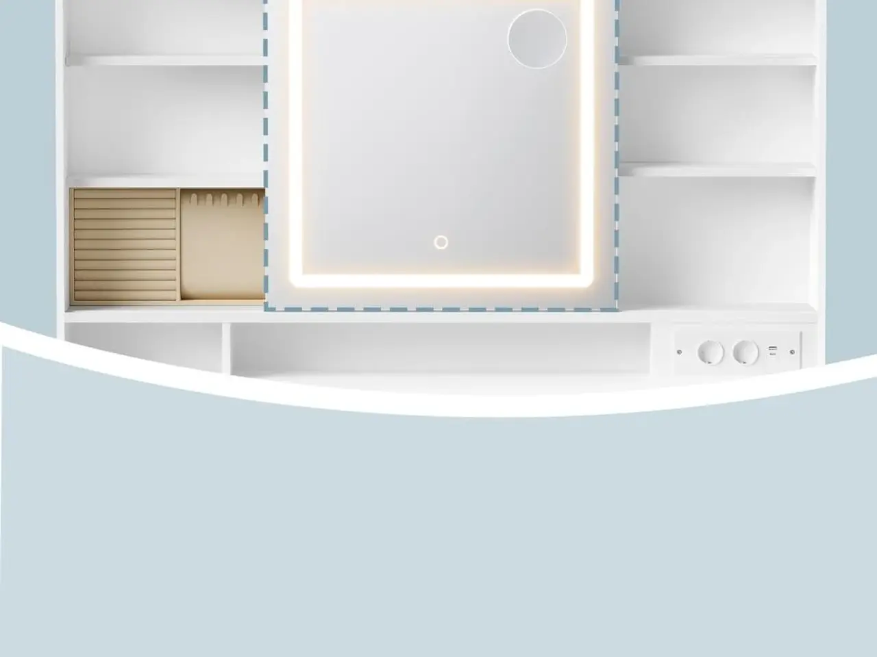 Billede 7 - Toiletbord med LED-spejl, smykkeopbevaring og 9 skuffer - hvid