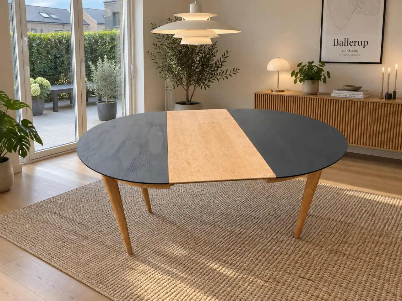 Billede 4 - Dansk design spisebord i egetræ – Ø115 cm + 3 till