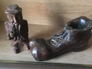 2 stk Træ figur og træ sko