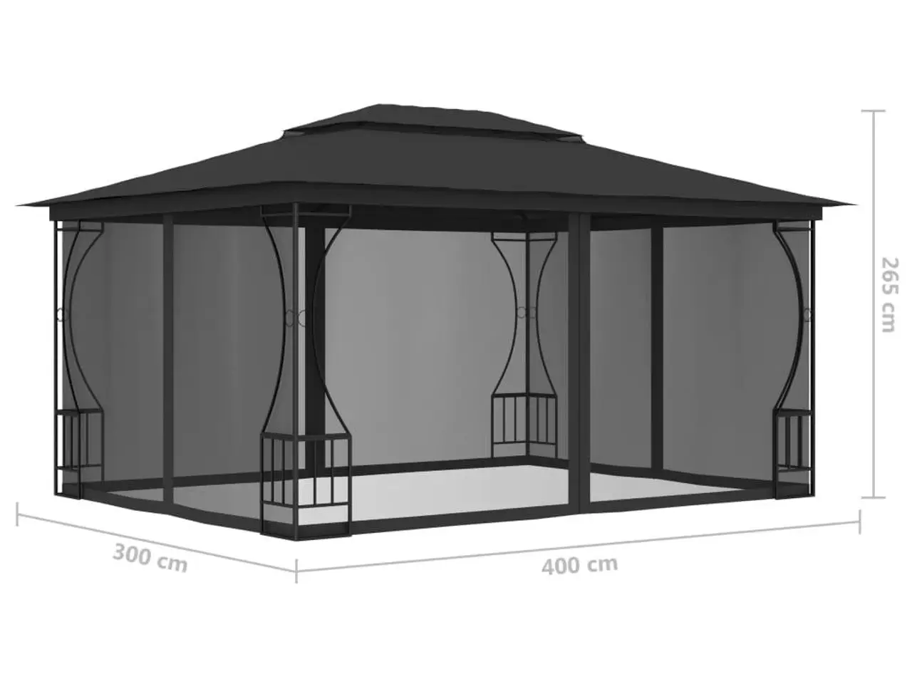 Billede 6 - Pavillon med net - 300 × 400 × 265 cm, antracitgrå