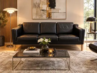Eksklusiv Stouby Eva 3 Pers.Sofa sort læder ben Eg