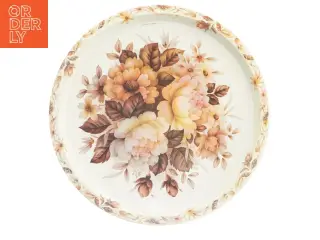 Rund Metalbakke med blomstermotiv (str. O 32 cm)