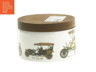 Krukke med trælåg og automobilmotiv fra Bavaria (str. Ø 11 cm)
