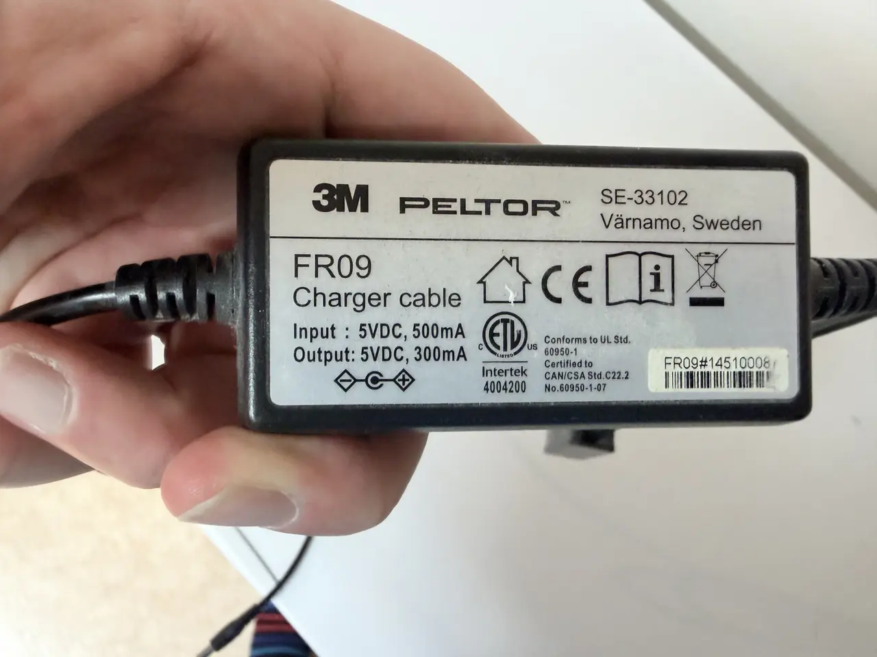 Billede 2 - 3M Peltor usb opladerkabel, FR09 - 3M Peltor Batte