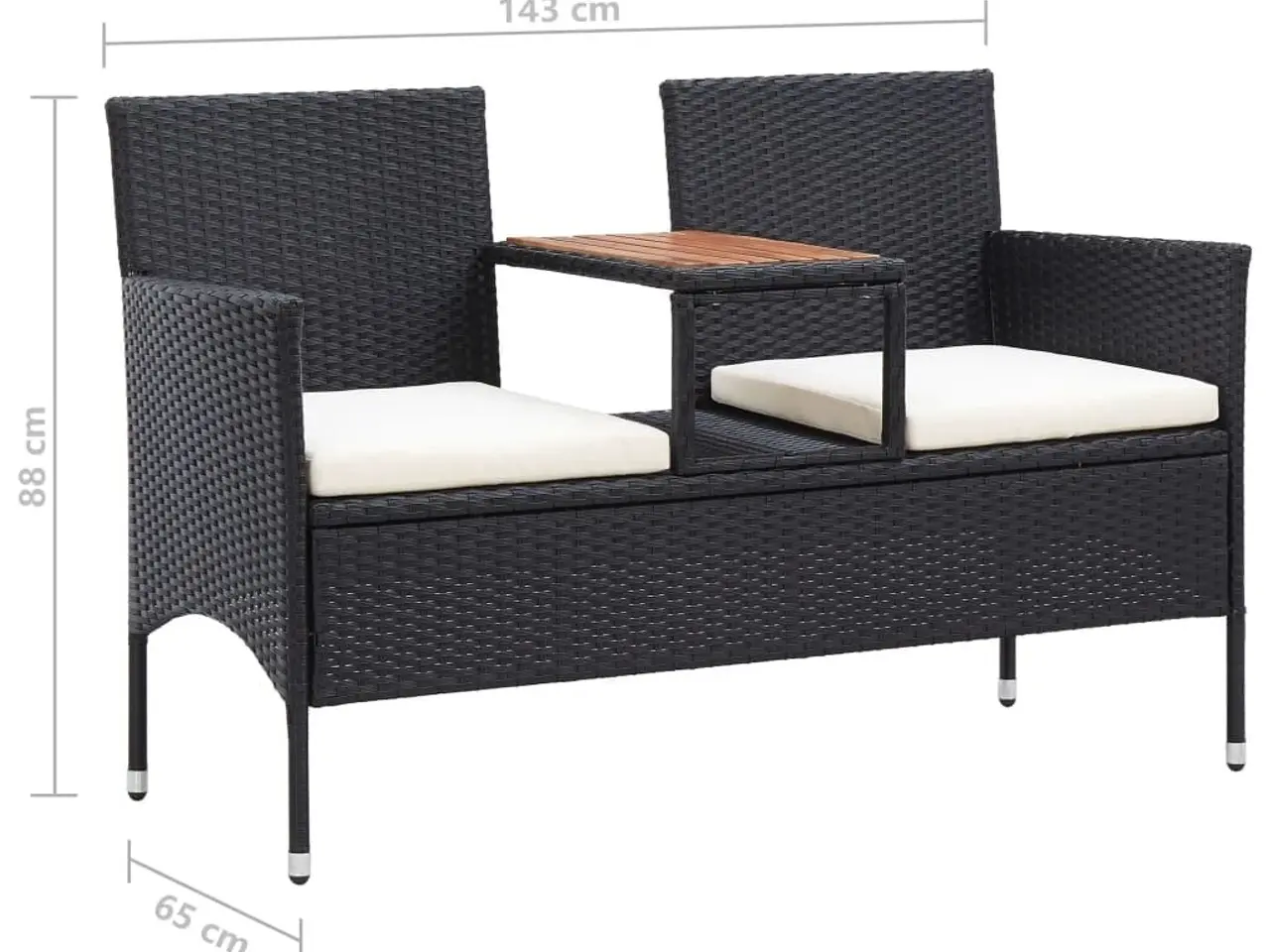 Billede 6 - 2-personers havebænk med tebord 143 cm i sort polyrattan