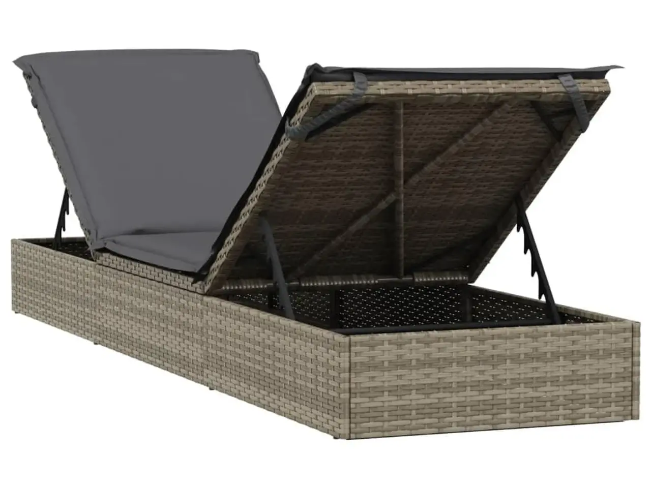 Billede 8 - Liggestole sæt med bord i polyrattan - grå (2 stk.)