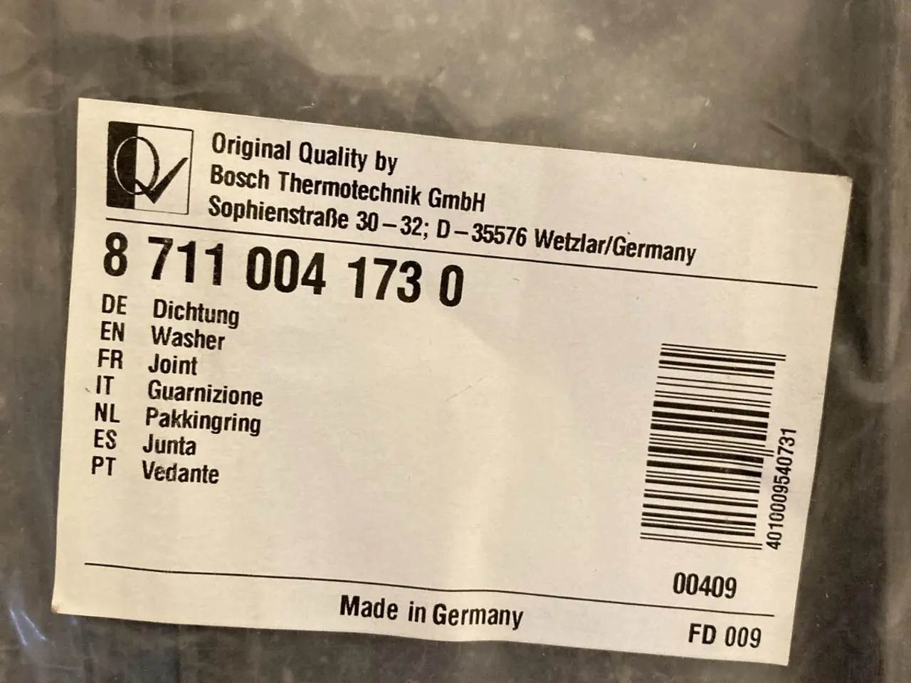 Billede 1 - Bosch Washer Gasket PN:87110041730 for Heating -