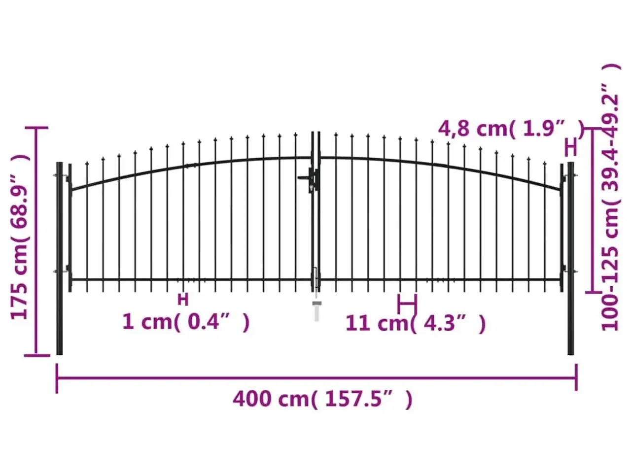 Billede 6 - Dobbeltdørs hegnslåge med spydtop - Woerden, 400 × 174,5 cm, sort