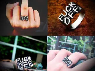 * Sej fingerring - Fuck Off- i Tibetansk Sølv
