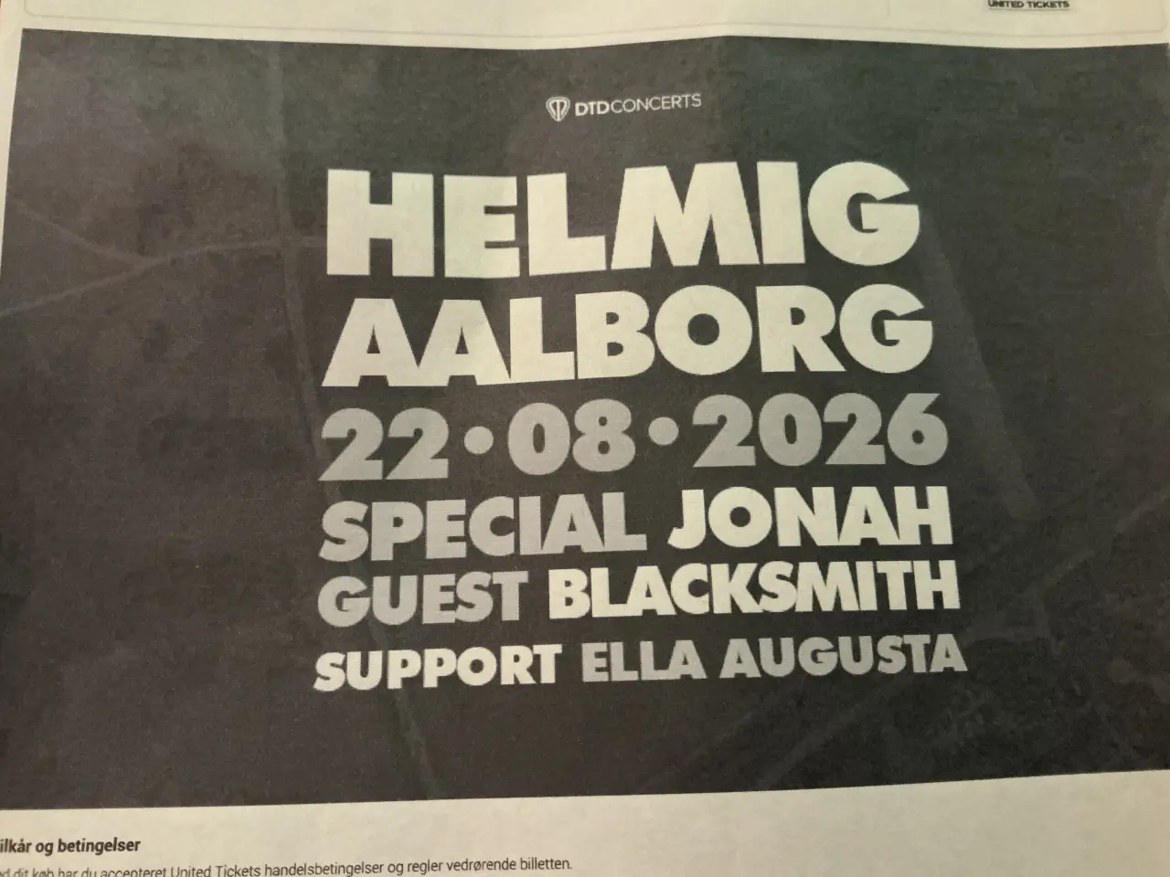 Billede 1 - 2 billetter til Thomas Helmig og Jonah Blacksmith 
