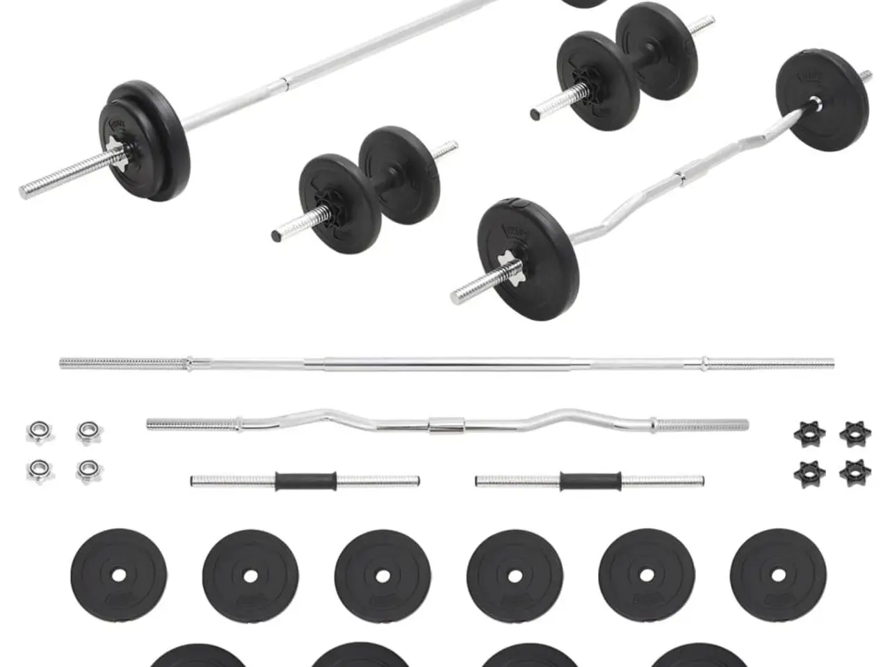 Billede 1 - Vægtstangssæt med håndvægte 30 kg - lige og curl stang