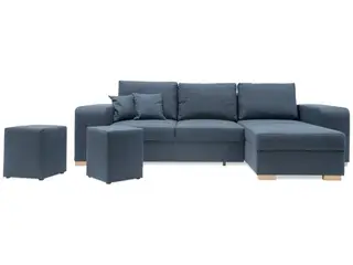Mark vendbar sovesofa m. puffer - Blå Inari 80