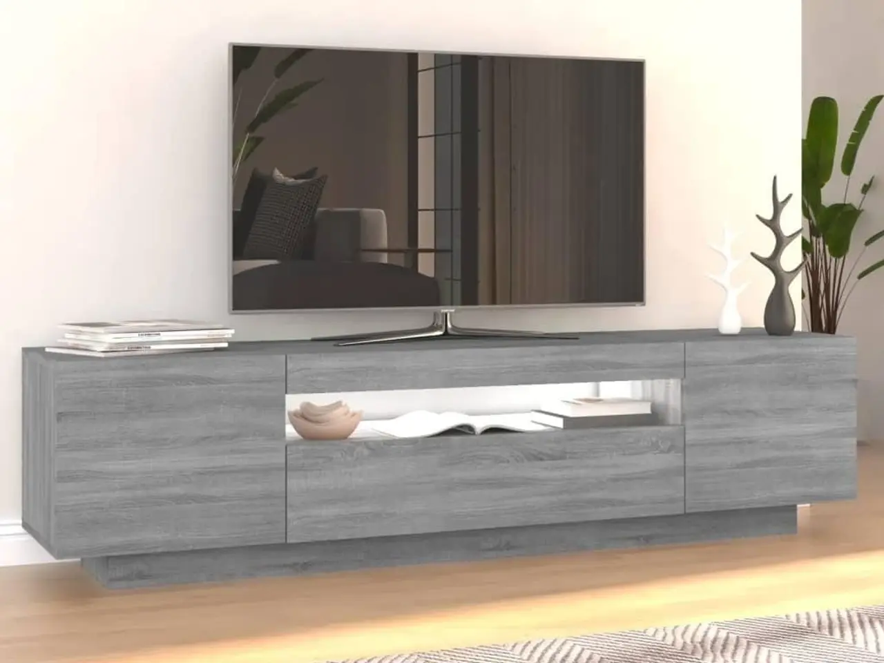 Billede 5 - TV-bord med LED-lys 160 x 35 x 40 cm - grå sonoma-eg