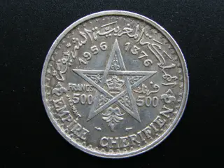 Marokko 500 Francs 1956 sølv KM#54