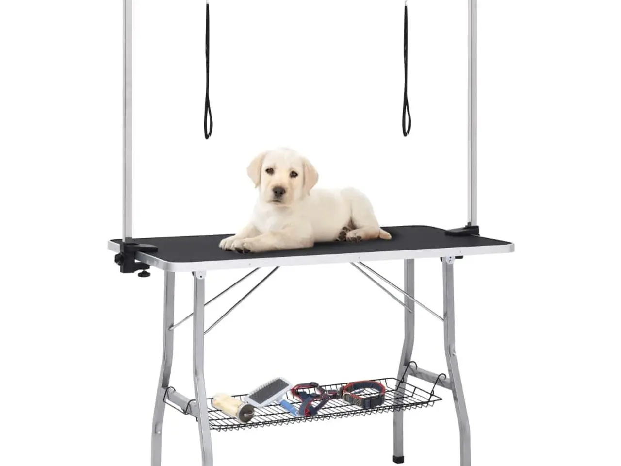 Billede 1 - Vaske-/trimmebord til hund justerbart m. 2 løkker og kurv
