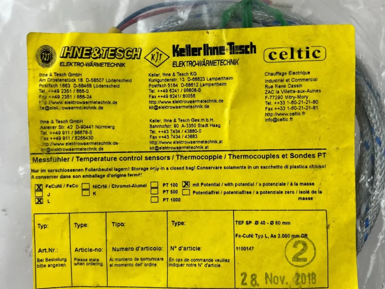 Billede 1 - Ihne & Tesch TEF SP Thermocouple Type L Ø40‑60 mm