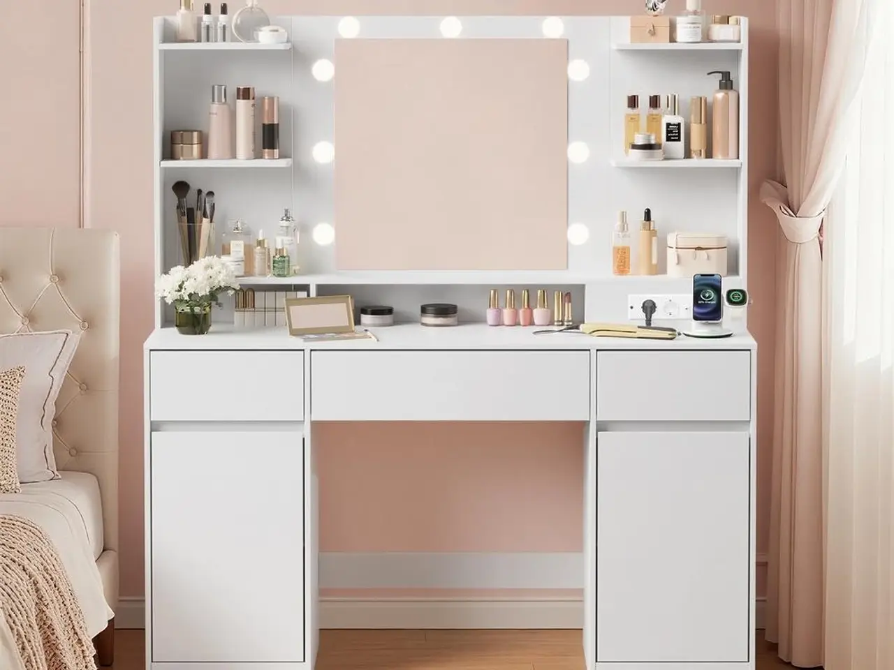 Billede 5 - Toiletbord med spejl og LED-lys - hvid