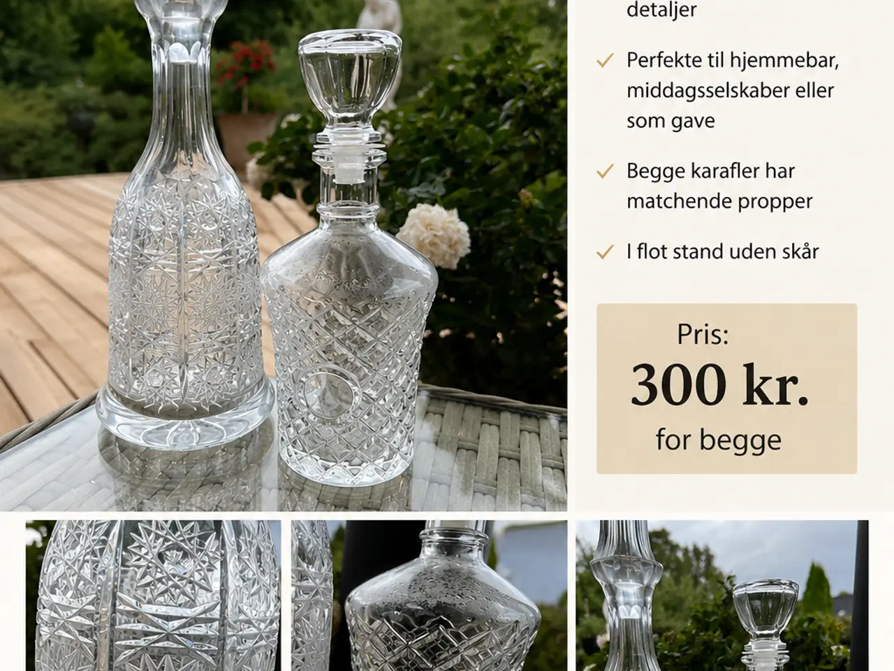 Billede 1 - 2 flotte slebne krystalkarafler med prop