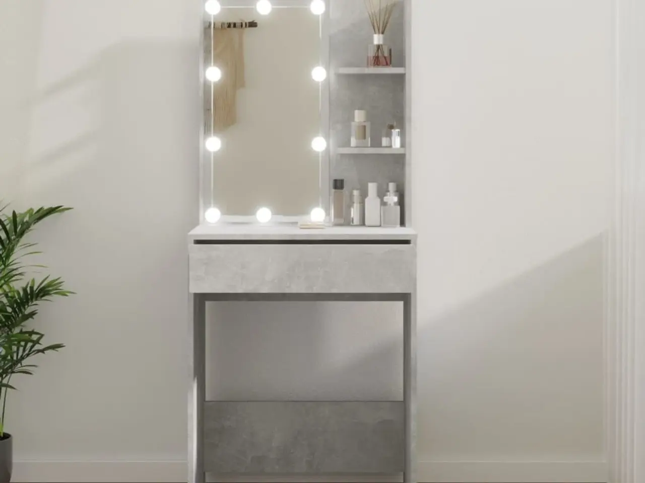Billede 1 - Makeupbord med LED-lys 60×40×140 cm - betongrå