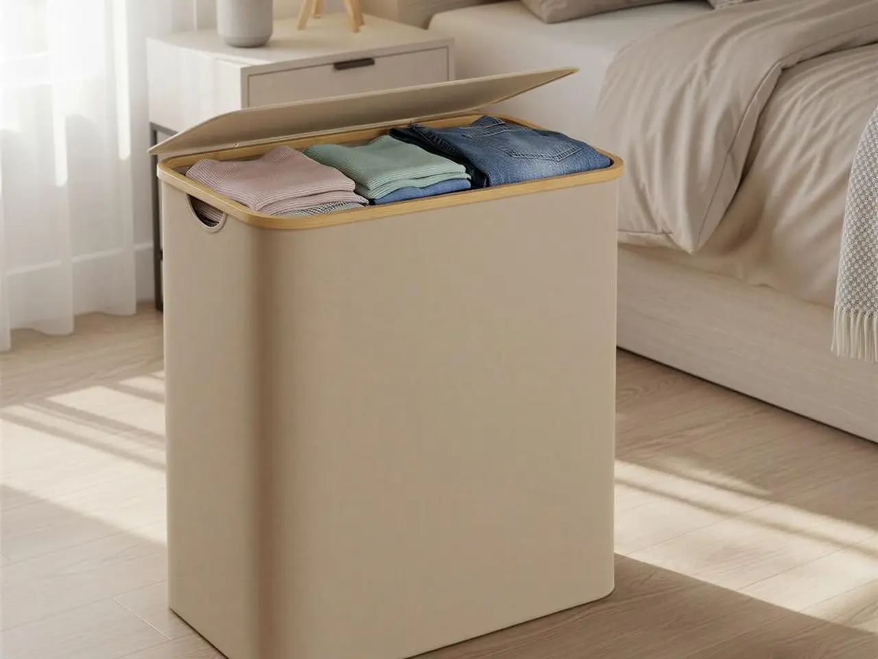 Billede 4 - Vasketøjskurv med låg og 3 rum 150 l - camel brown