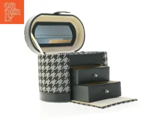 Sminketaske eller smykkeboks med houndstooth mønster (str. 21,5 x 12 x 15,5 cm)