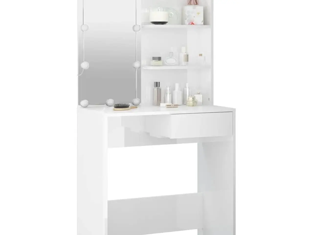 Billede 13 - Makeupbord med LED-lys 74,5x40x141 cm hvid højglans